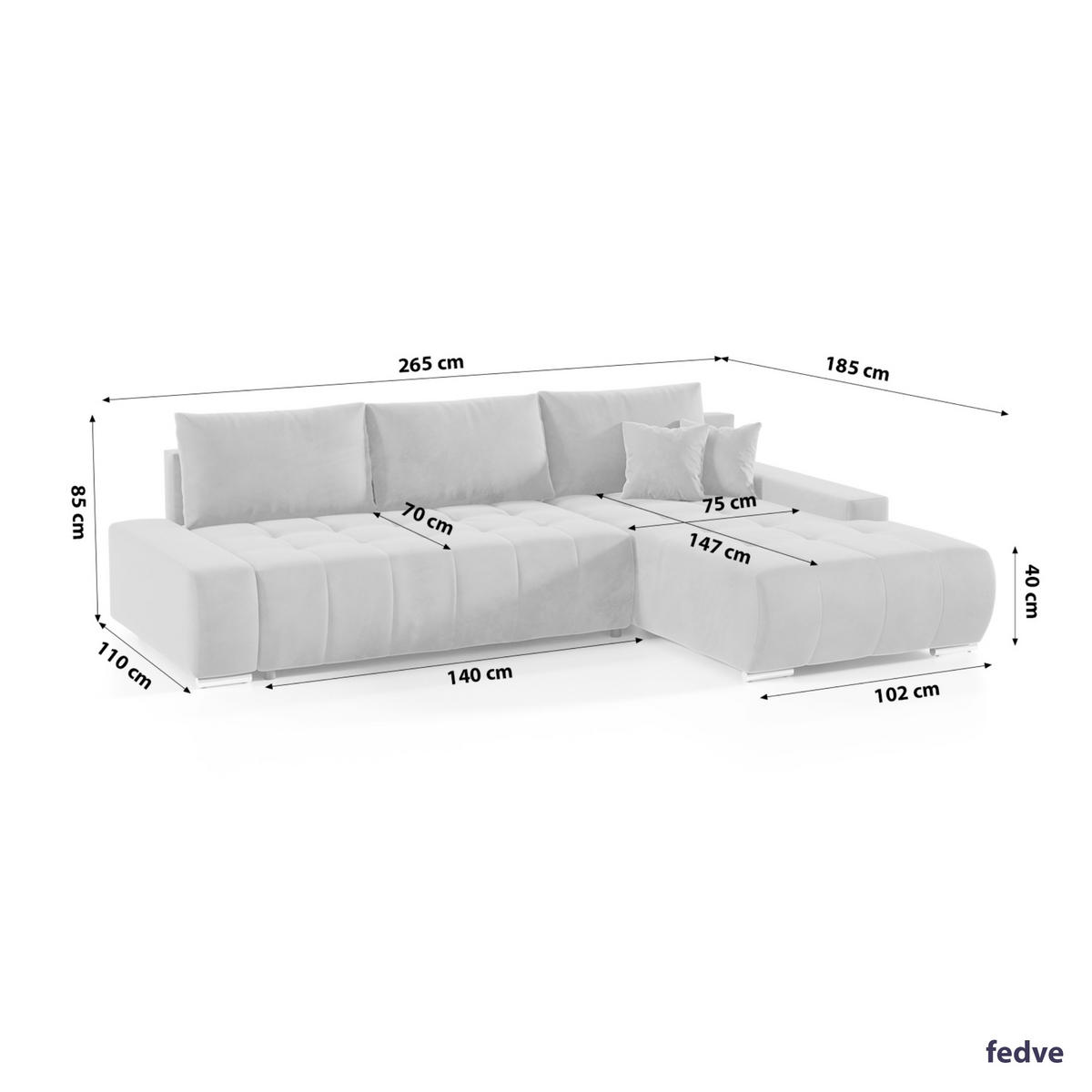 ECKSOFA mit Schlaffunktion Dhaka L, Hellgrau - Hellgrau, Textil (185/265cm) - Fedve