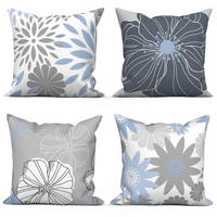 KISSENBEZÜGE 50 x 50 cm Set 4 Stück Blumen Geometrisch Blau Grau - Multicolor, Textil (50/50cm)