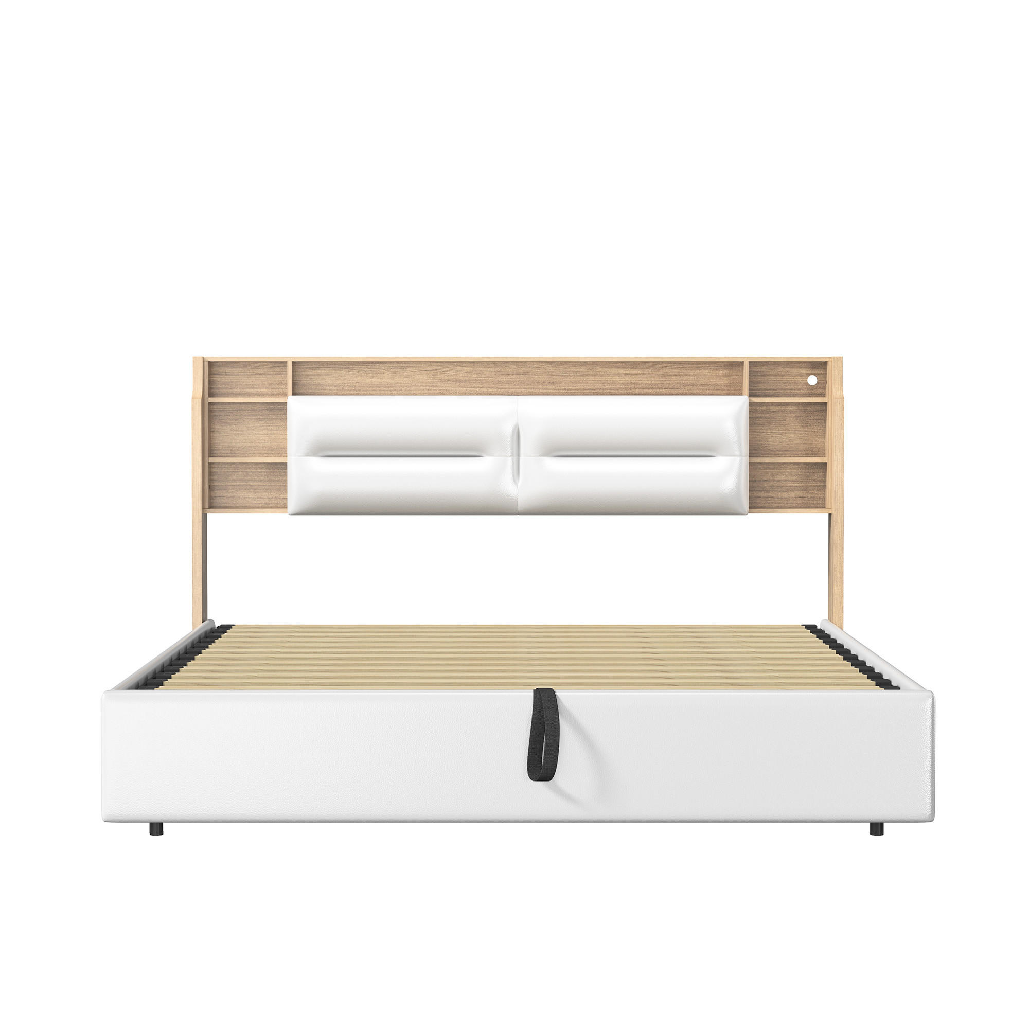 POLSTERBETT 160x200 cm mit LED-Kopfteil, Stauraum, PU, Weiß - Weiß, Metall (160/200cm)