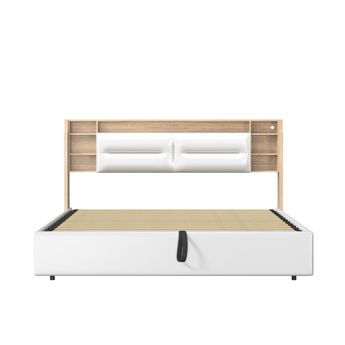 POLSTERBETT 140x200 cm mit Bettkasten, Kopfteil-Stauraum und Hydraulikfunktion, Weiß - Weiß, Holz (140/200cm)