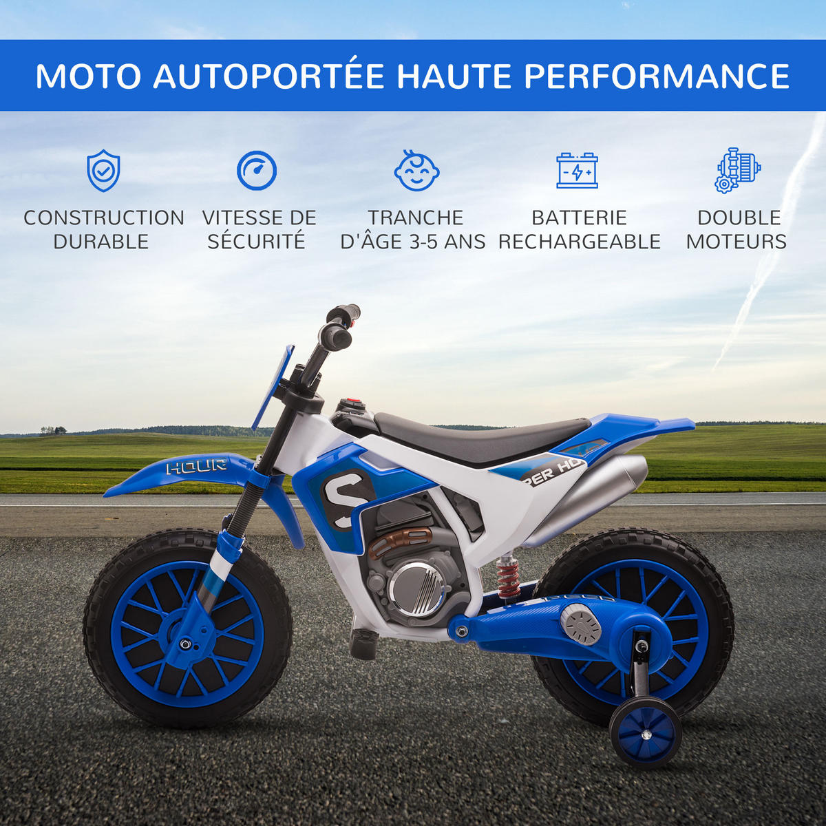 ELEKTRO-MOTORRAD DE-12995 abnehmbare Stützräder Blau - Blau, Kunststoff (106.5/51.5/68cm) - ComfortXL