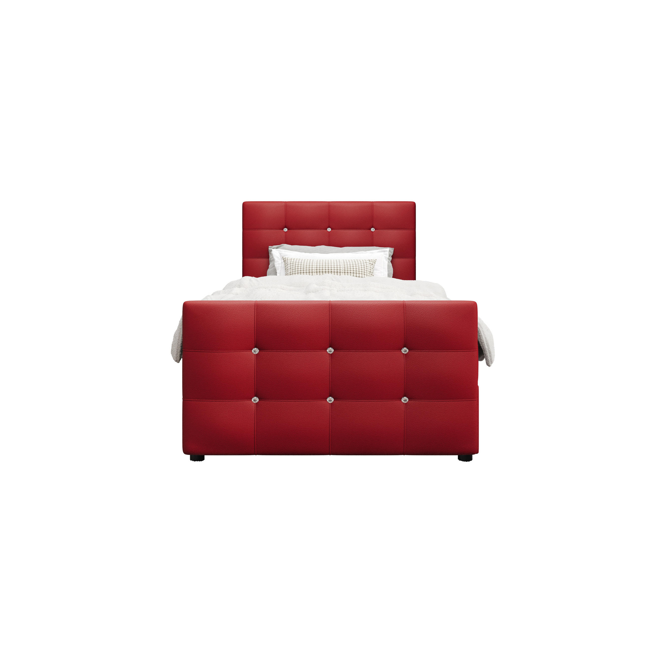 BOXBETT KLEO 100x200, mit Matratze H3 und Topper, Madryt 160 - Rot, Holz/Kunststoff (100/200cm) - Bedante