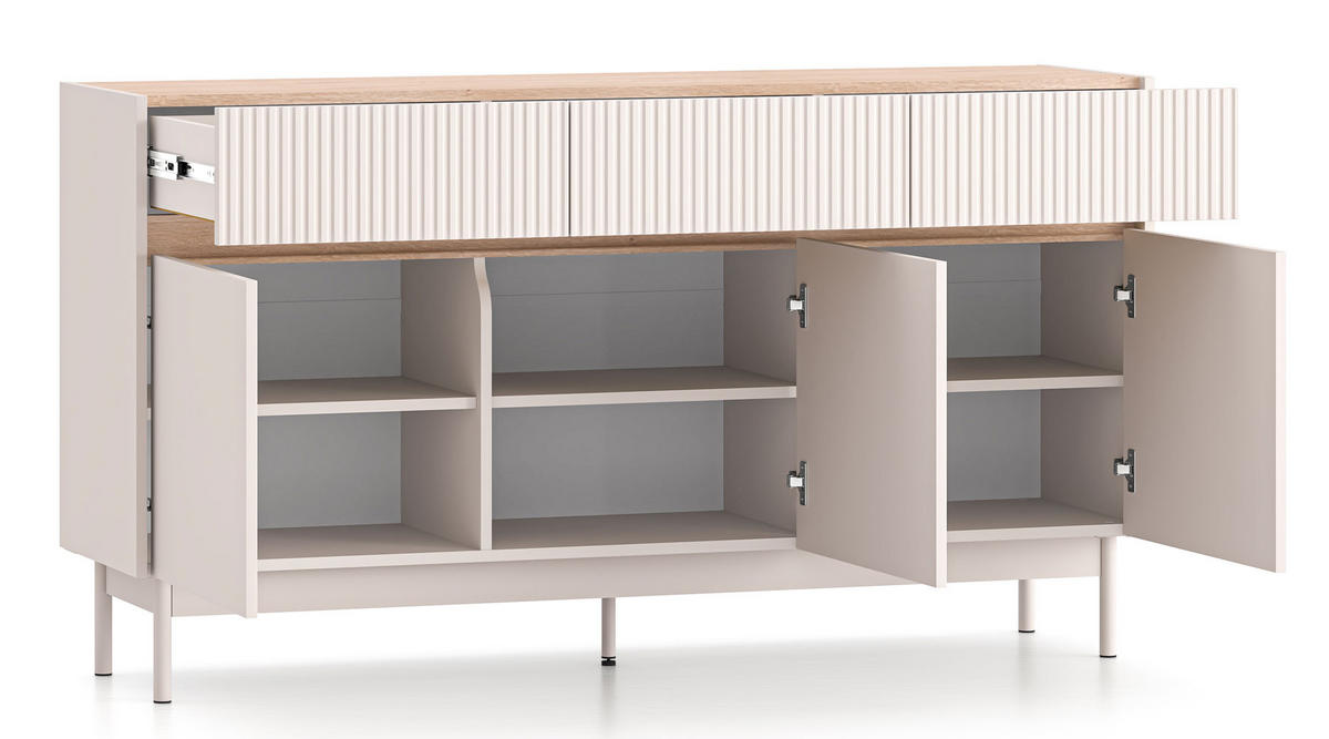 SIDEBOARD Dunea Cashmere / Eiche Cremona Torro 154 / 40 / 85 cm - Kaschmir/Creme, Holz/Holzwerkstoff (154/85/40cm) - Feldmann-Wohnen