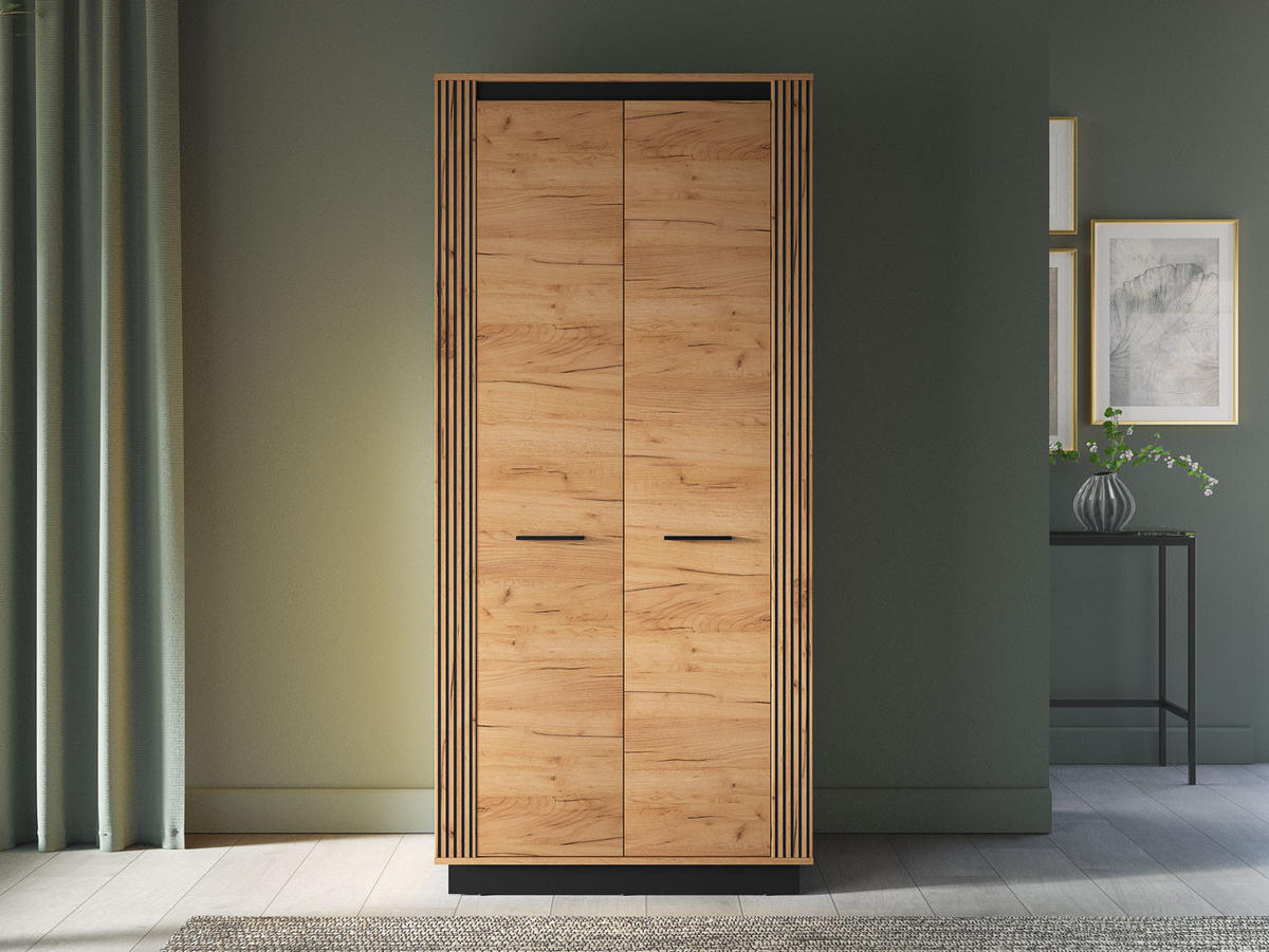 KLEIDERSCHRANK Urso Gold Craft Eiche / Schwarz 92 / 55 / 200cm - Eichefarben/Schwarz, Holz/Holzwerkstoff (92/200/55cm) - Feldmann-Wohnen