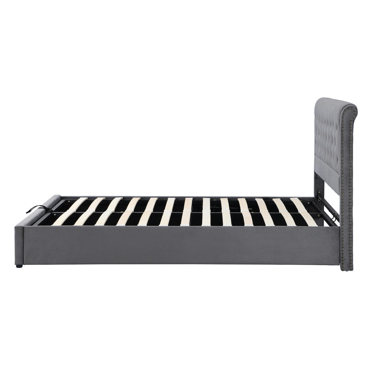 POLSTERBETT 140/200 cm mit hydraulischem Bettkasten, Nieten-Design, Samt Grau - Grau, Textil (140/200cm) - Redom