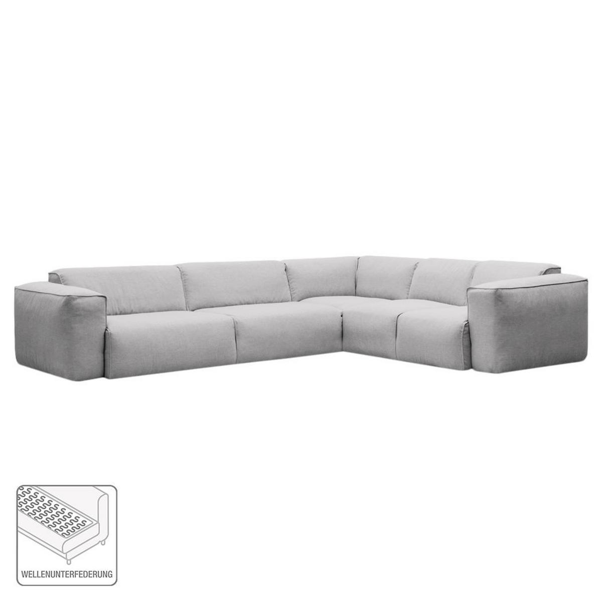 ECKSOFA mit Rundecke - Hellgrau/Schwarz, Kunststoff/Textil (325/260cm) - home24