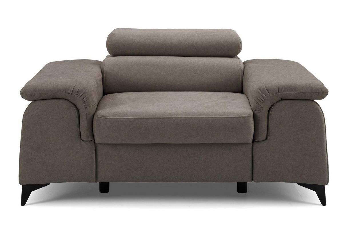 SESSEL PLAZA mit verstellbare Kopfstütze Velours Braun - Schwarz/Braun, Holz/Textil (130/95/100cm) - Muffo