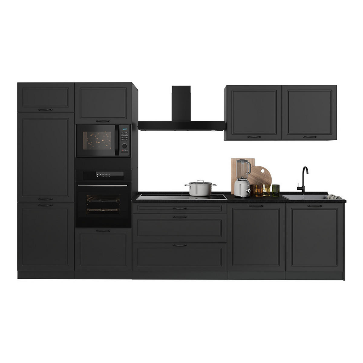 KÜCHENZEILE R-Line, Anthrazit Landhaus/Anthrazit, 340 cm ohne Arbeitsplatte - Anthrazit, Holzwerkstoff (340/206.8/46cm) - Vicco