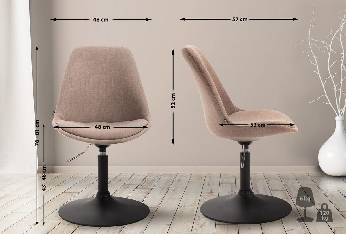 DREHSTUHL Stoff taupe - Taupe/Schwarz, Textil/Metall (48/76/57cm) - CLP