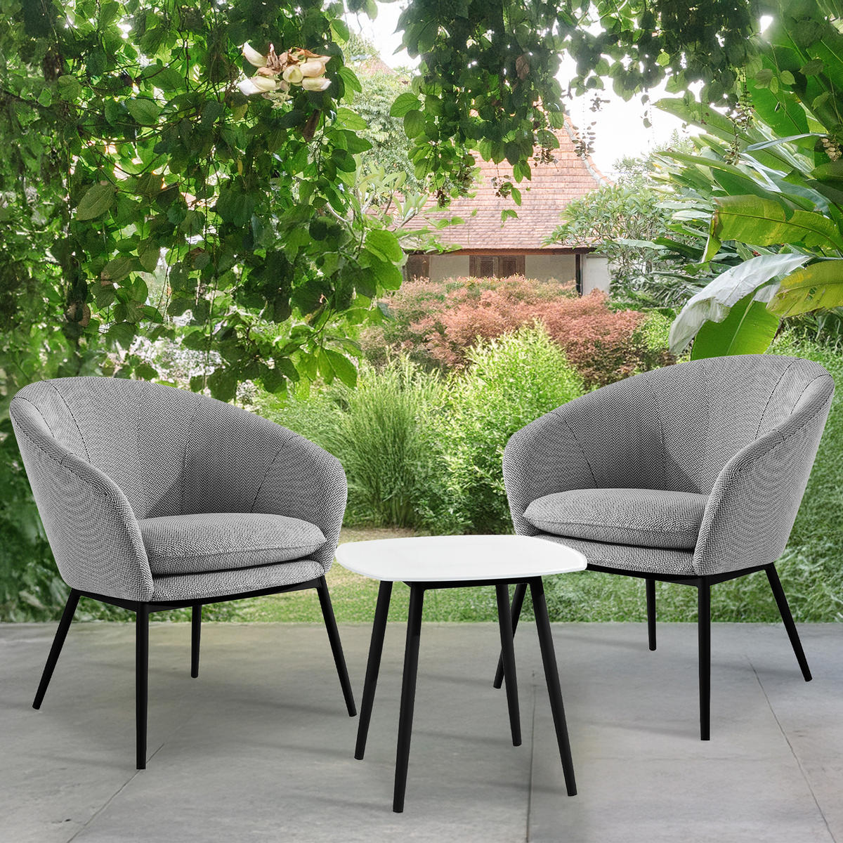 GARTENMÖBELSET SOLIS Gartenlounge-Set, weiß/schwarz - Weiß, Textil/Metall - KONSIMO®