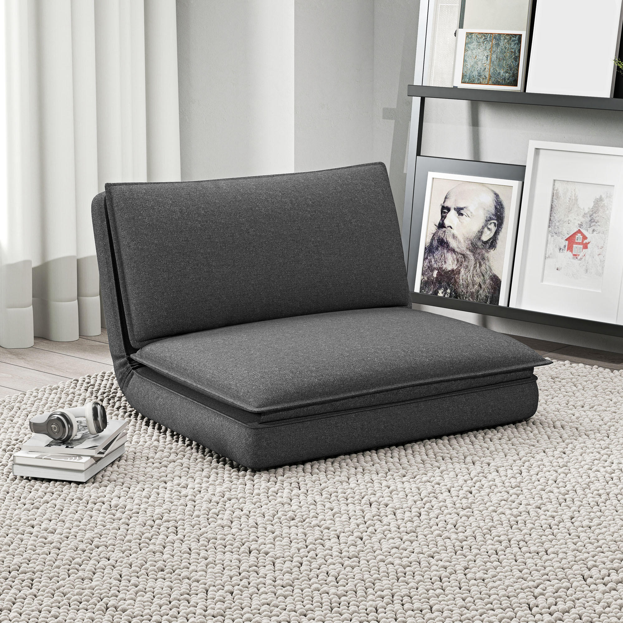 BODENSOFA 4-in-1 Klappbar Schlafsofa, Dunkelgrau - Dunkelgrau, Textil (76/71/75cm) - HOMCOM
