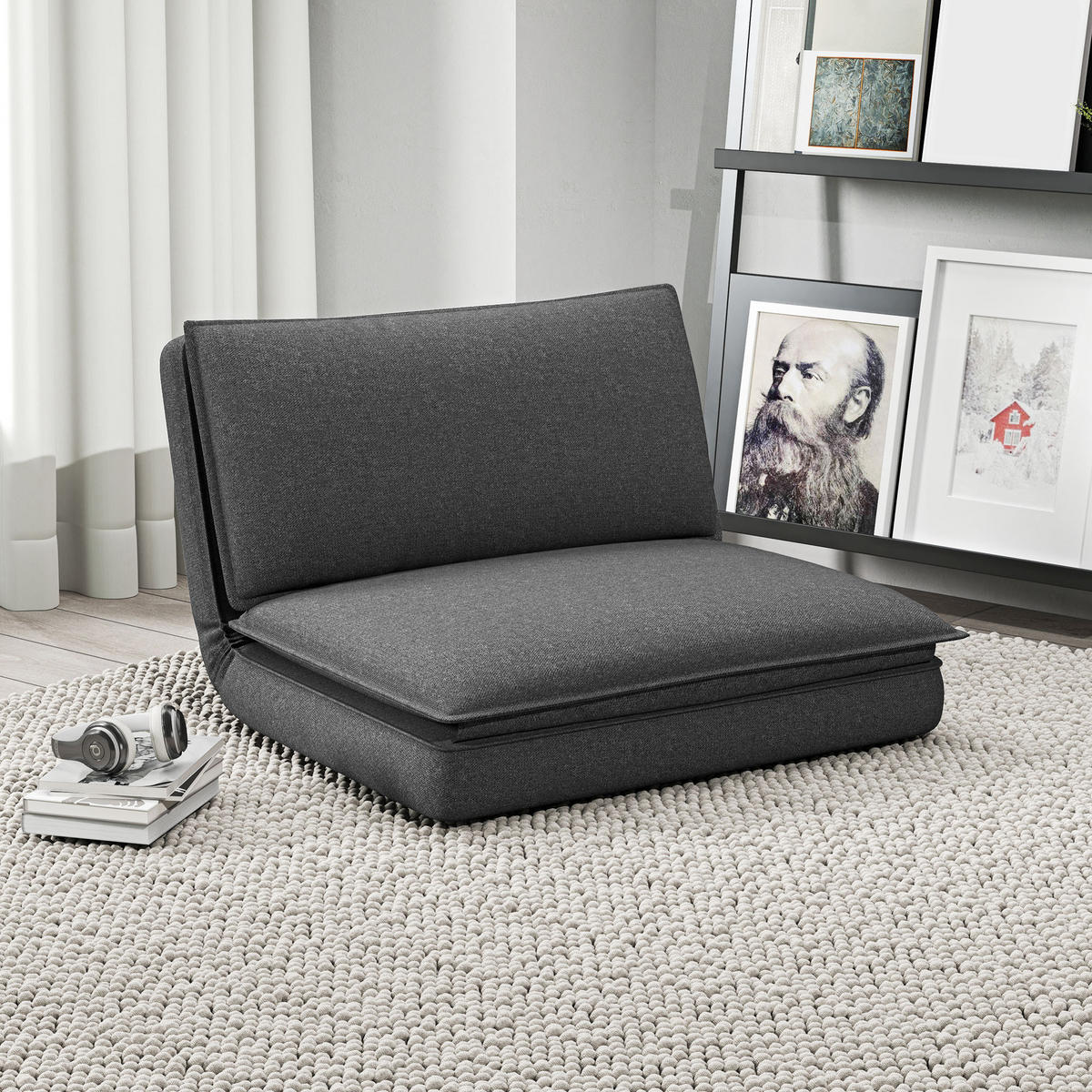 BODENSOFA 4-in-1 Klappbar Schlafsofa, Dunkelgrau - Dunkelgrau, Textil (76/71/75cm) - HOMCOM