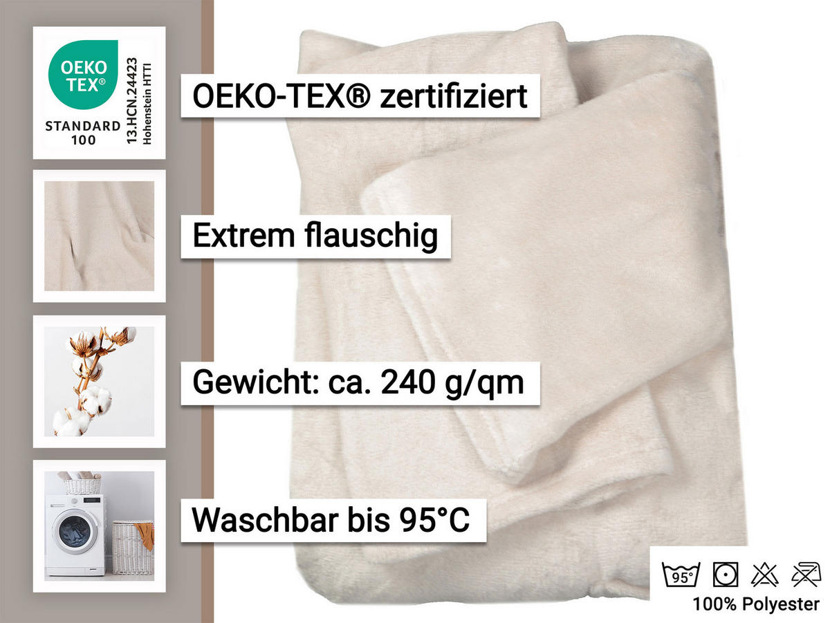 KUSCHELDECKE, 170x200 cm, 100% Polyester, Weiß - Beige, Textil (170/200cm) - Zollner