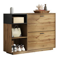 SCHUHSCHRANK Holzoptik mit 3 offenen Fächern & 2 Klappfächern für den Flur 120 × 32 × 84,5 cm - Naturfarben, Holzwerkstoff (120/84.5/32cm) - Luhomfu