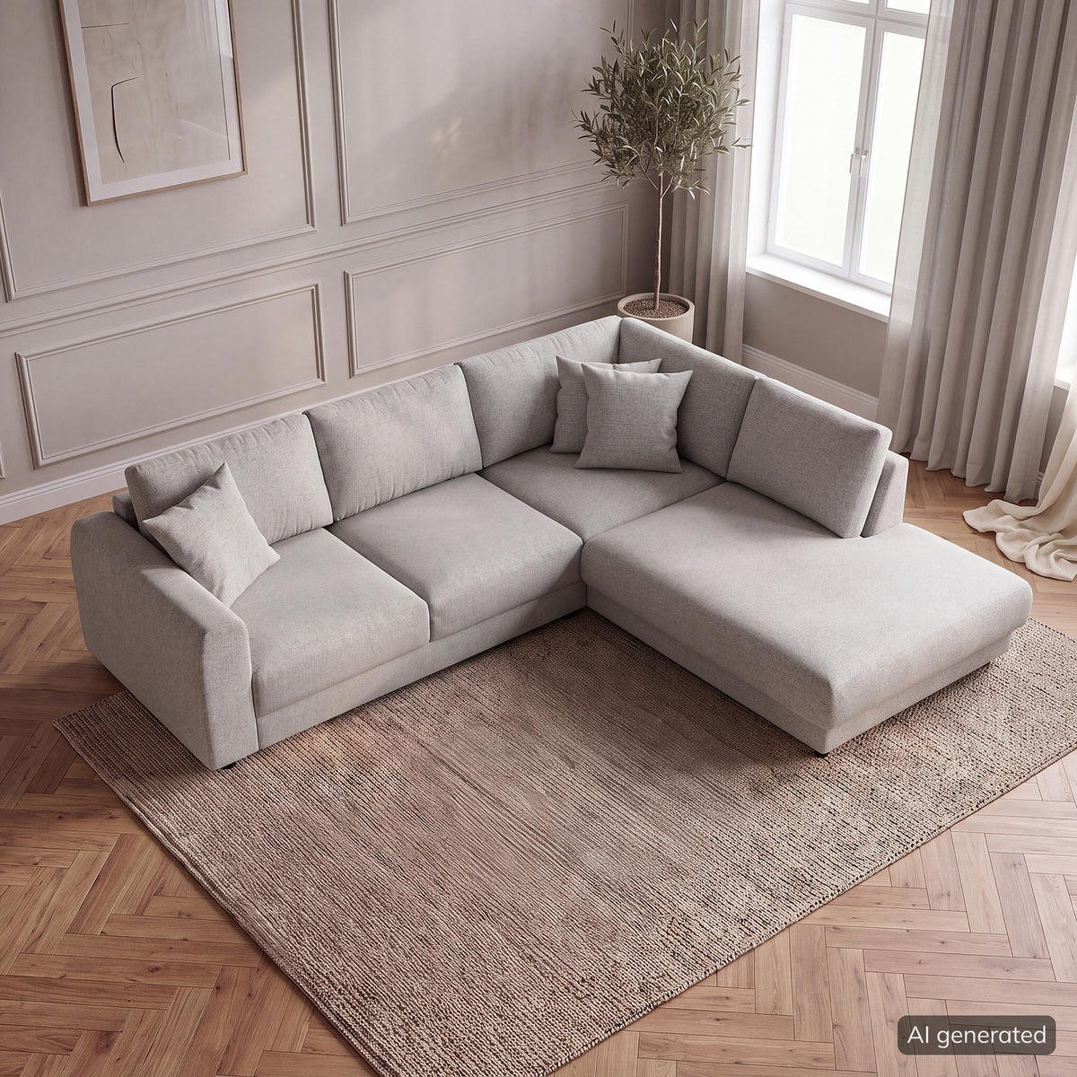 ECKSOFA mit Ottomane - Hellgrau/Schwarz, Holz/Kunststoff (267/254cm) - home24