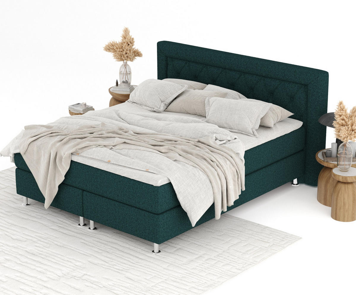 BOXSPRINGBETT Lavello Grün 200/200 cm mit Latex-Topper - Silberfarben/Grün, Holz/Holzwerkstoff (200/200cm) - Maison de Reve