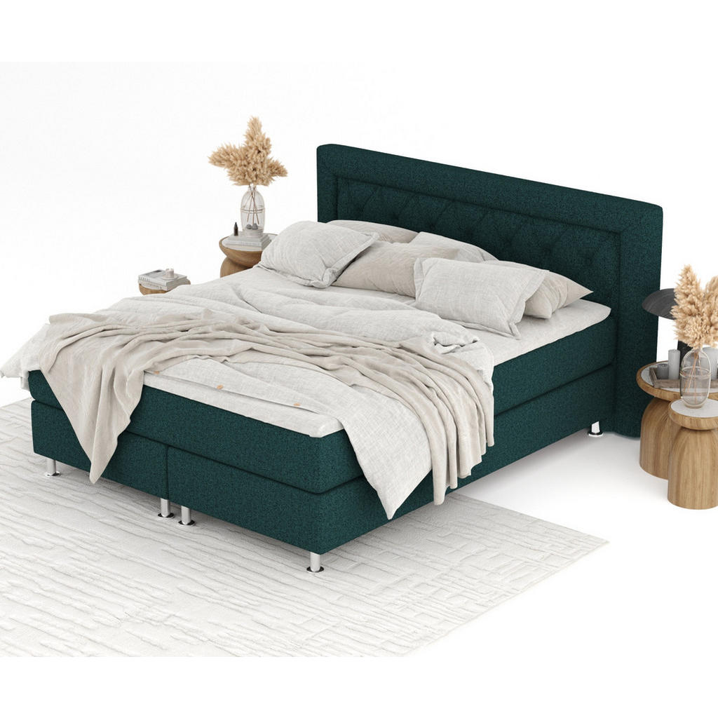Thumbnail - Maison de Reve Boxspringbett, Grün, Textil, Buche, Kiefer, H3, Höhe ca. 21 cm, 160x200 cm, FSC 100%, Made in EU, Oeko-Te...