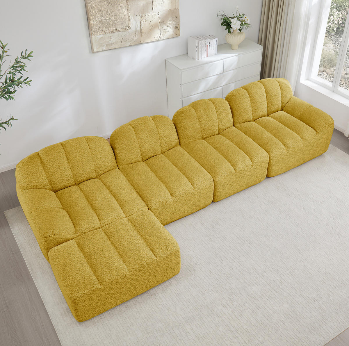 SOFA modular 4-Sitzer mit Ottoman Gelb - Gelb, Kunststoff (165/366cm) - Meubliv
