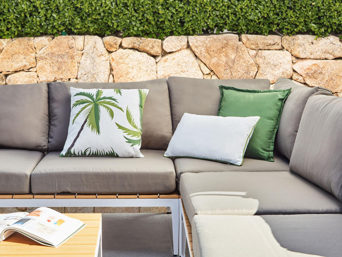 GARTENKISSEN 3er-Set Grün 30/50 cm Seaside - Weiß/Grün, Textil (50/12/45cm) - Beliani