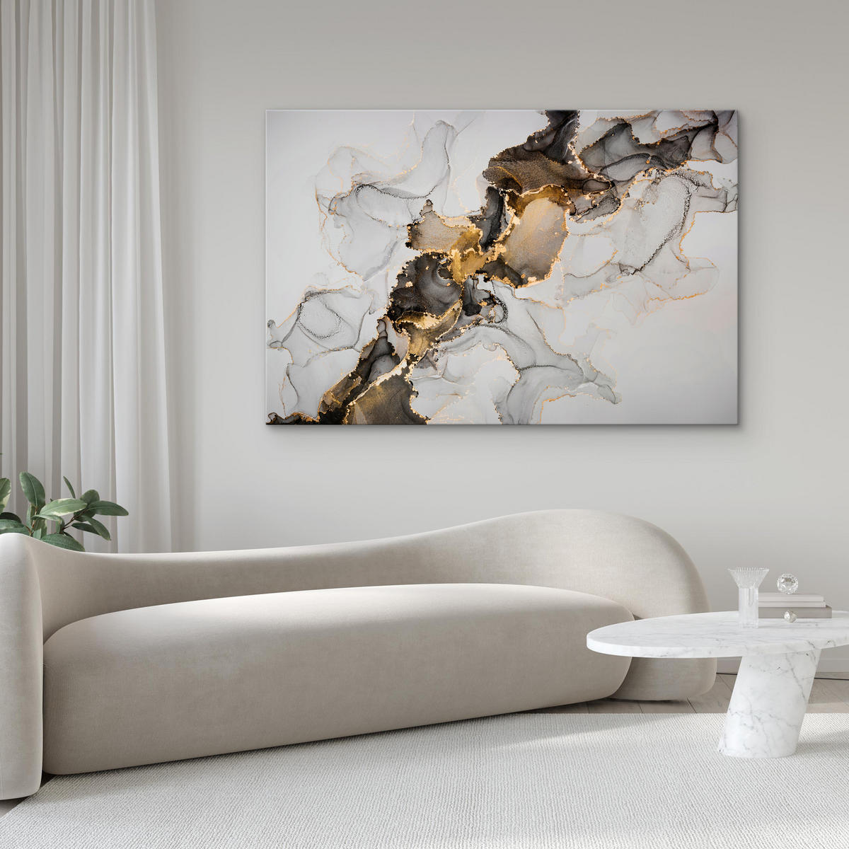 LEINWANDBILD Marmor Optik Abstraktion Glamour 120x80 - Beige/Schwarz, Textil (120/80cm) - Muralo