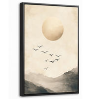 LEINWAND Bilder mit Rahmen - Landschaft - Japandi - Vogel - 40x60 - Beige, Textil (40/60cm) - MuchoWow