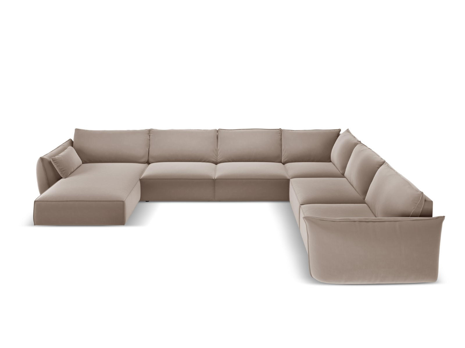 PANORAMASOFA rechts Kaelle aus Samt cappuccino 8 Sitzplätze - Cappuccino, Textil (284/85/384cm) - Micadoni