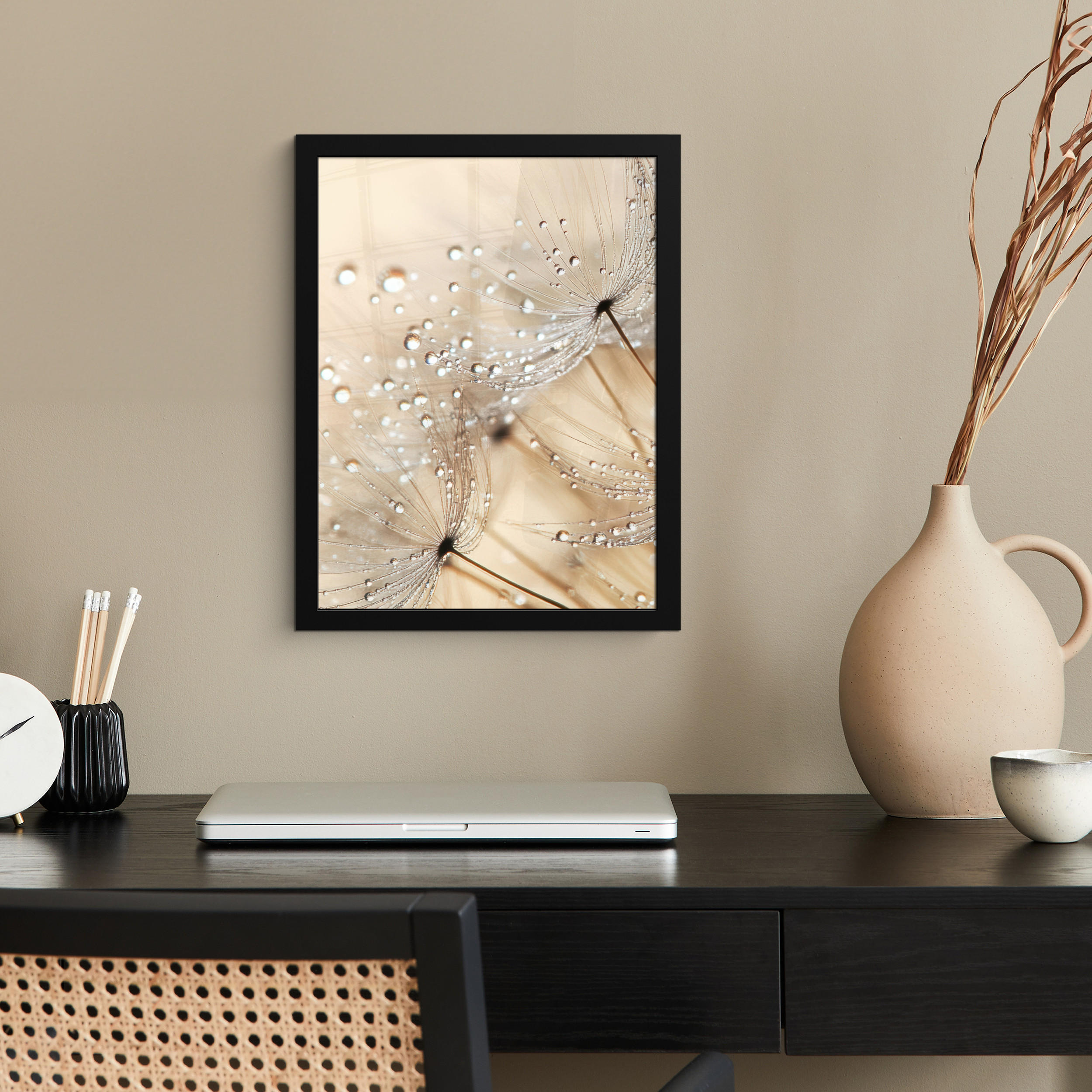 GERAHMTES BILD Löwenzahn - Abstrakt - Natur - Beige 30x40 cm - Braun, Papier (30/40cm) - MuchoWow