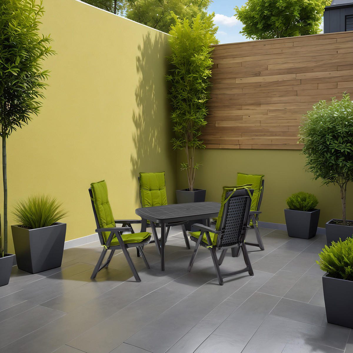 GARTENSET Milano 5-tlg. anthrazit mit Polster in grün - Anthrazit, Kunststoff - Shaf