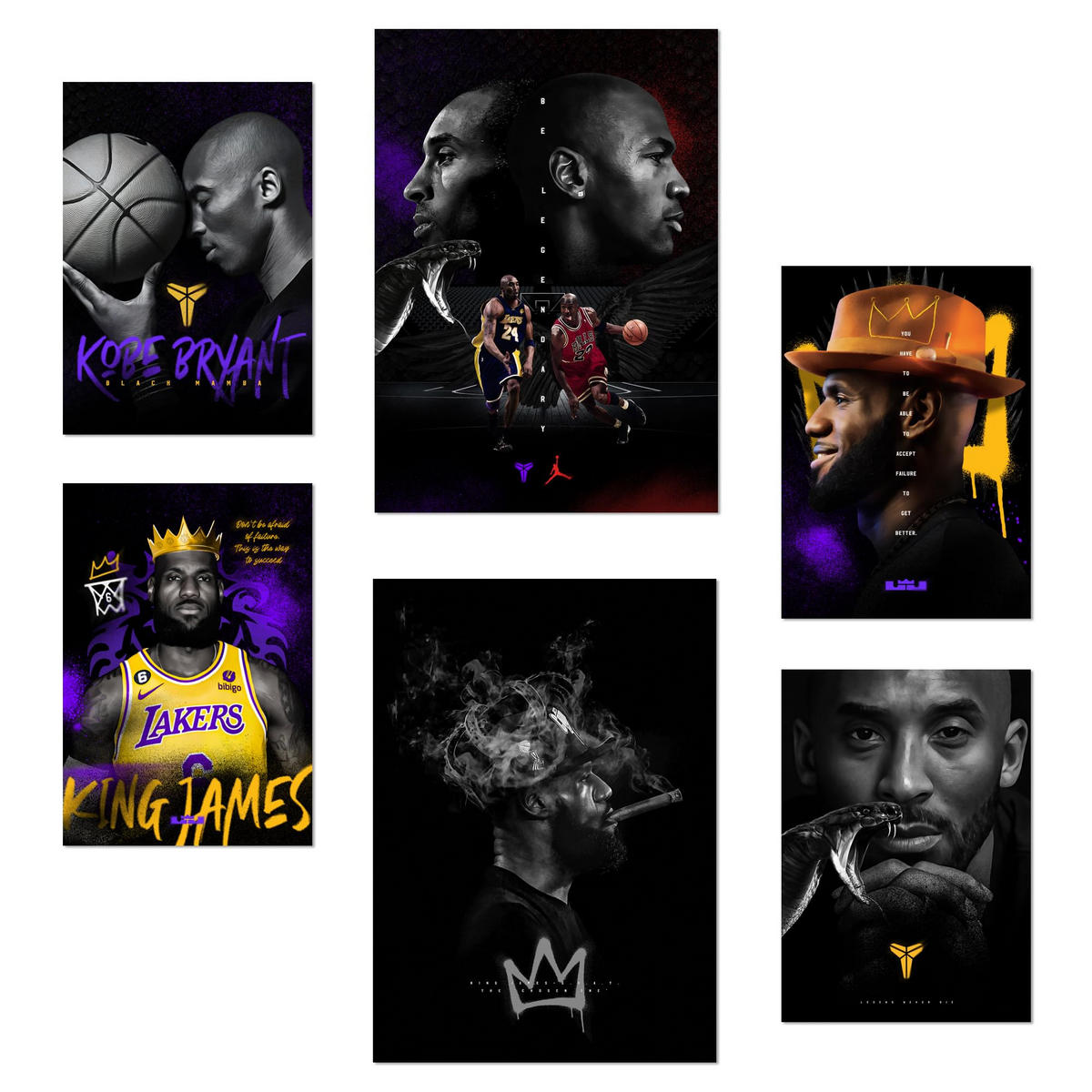 POSTER Set Mit 6 Der Ikonische Jordan Kobie Bryan A3 & A4 Rahmenlos - Klar, Papier (29/3cm) - Nacnic