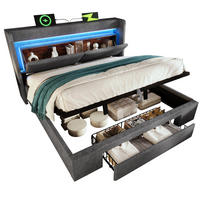 POLSTERBETT mit Stauraum, LED und USB 140x200 cm Leinen Grau - Grau, Metall (140/200cm) - Meubliv