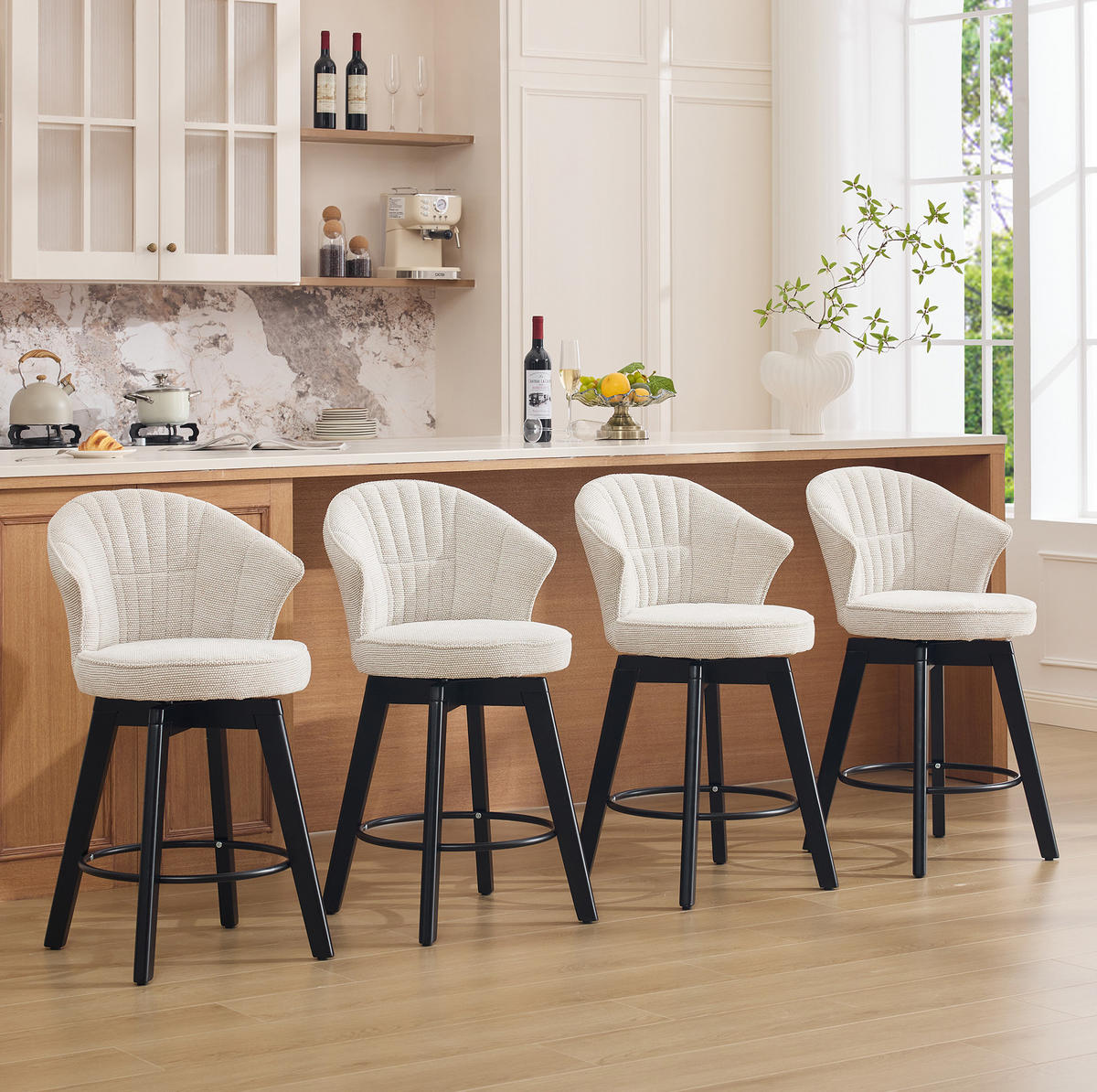 BARHOCKER drehbar mit Rückenlehne 51 x 52,5 x 92,5 cm Beige - Beige, Metall (51/92.5/52.5cm) - Meubliv
