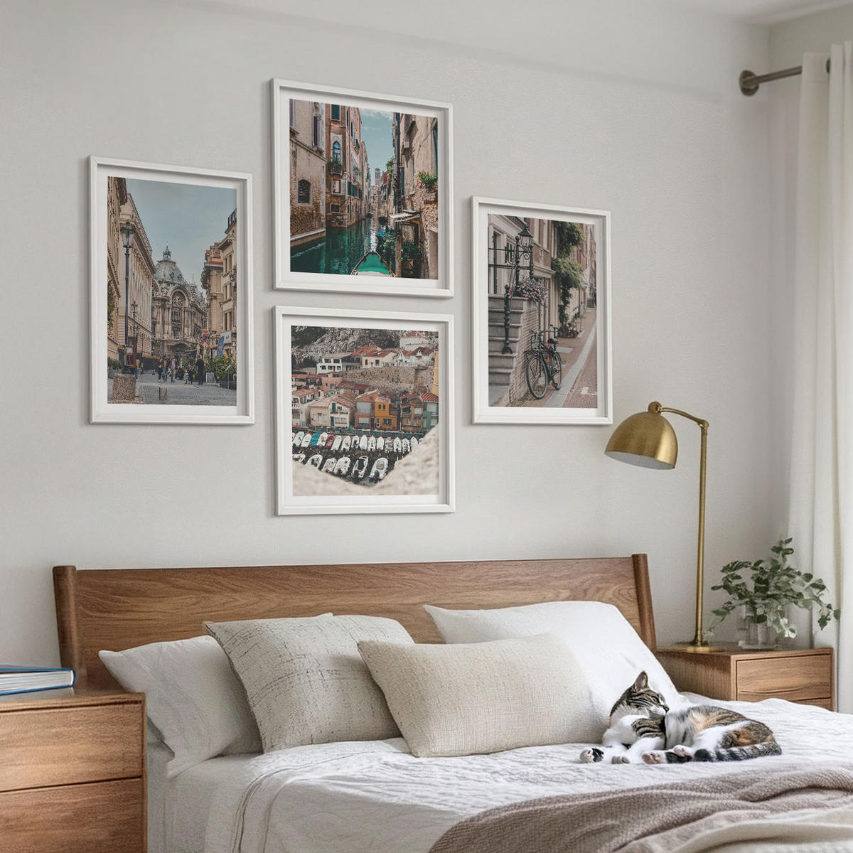 WANDBILDER 4er-Set - 50x50 cm & 40x60 cm Weißer Rahmen - Die charmanten Straßen der Hafenstädte - Weiß, Kunststoff (50/50cm) - ArtPrintCave