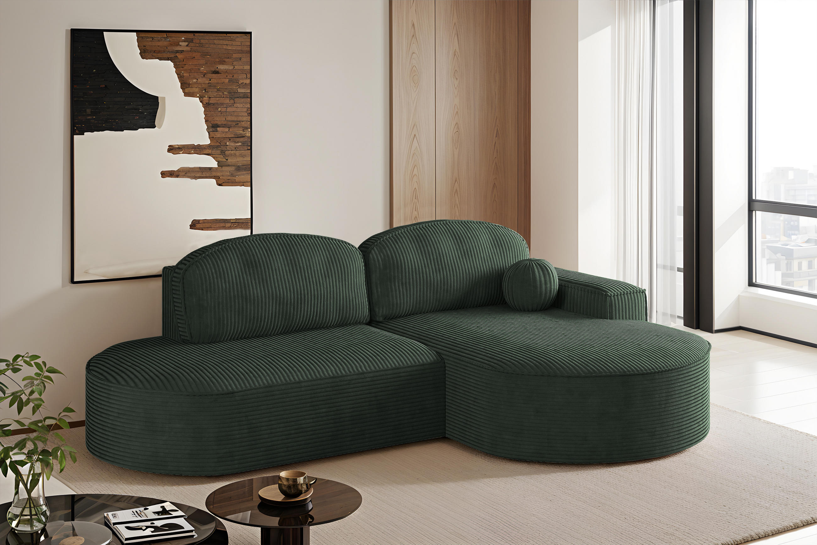ECKSOFA mit Schlaffunktion und Bettkasten Modena Runden stoff Poso Grün Rechts - Grün, Holz/Textil (278/179cm) - Kaiser Möbel