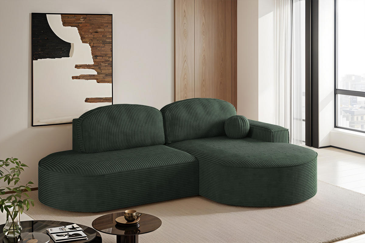 ECKSOFA mit Schlaffunktion und Bettkasten Modena Runden stoff Poso Grün Rechts - Grün, Holz/Textil (278/179cm) - Kaiser Möbel