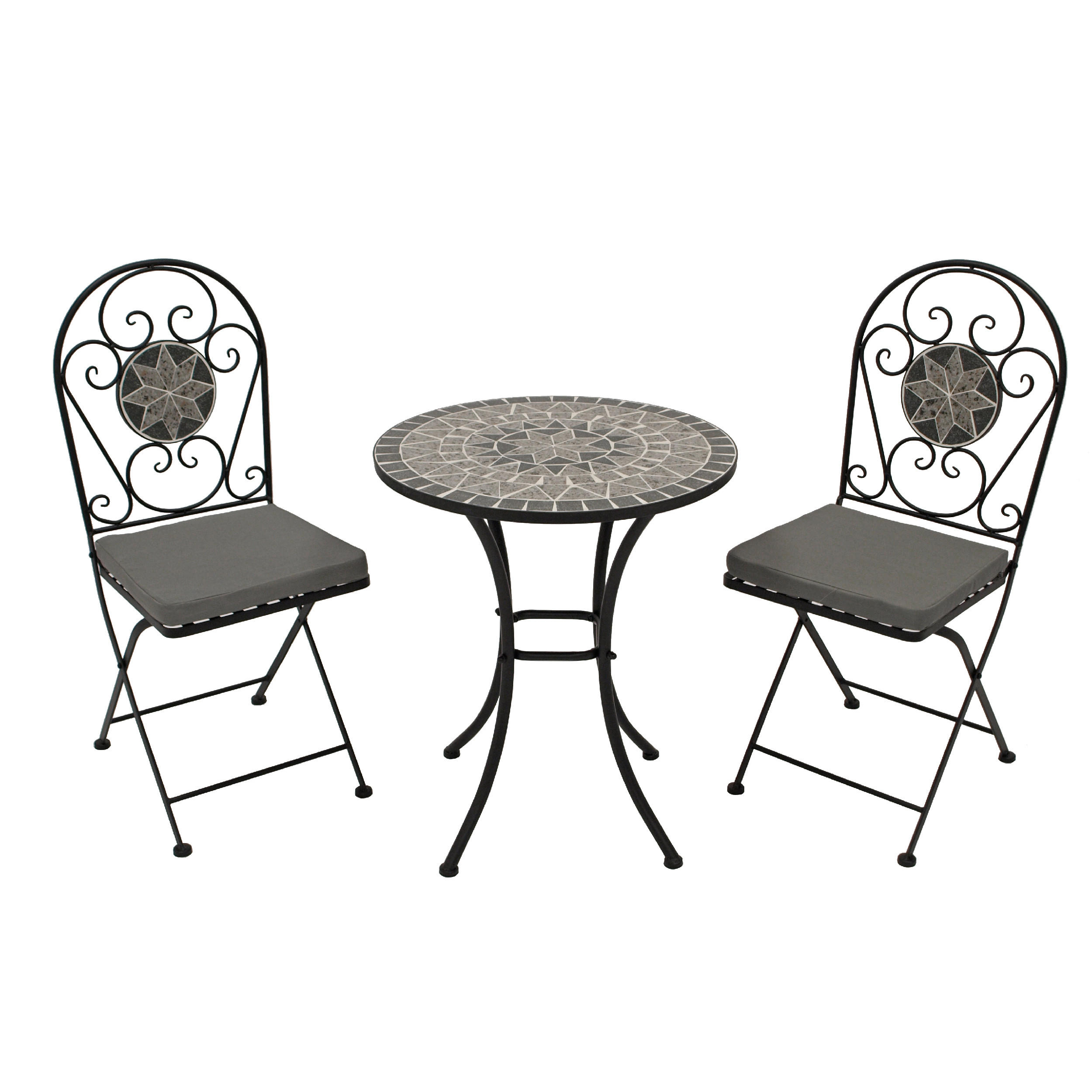 BISTROSET Derby - Balkonset 3-teilig aus schwarz pulverbeschichtetem Eisen - Grau, Metall - TPFGarden