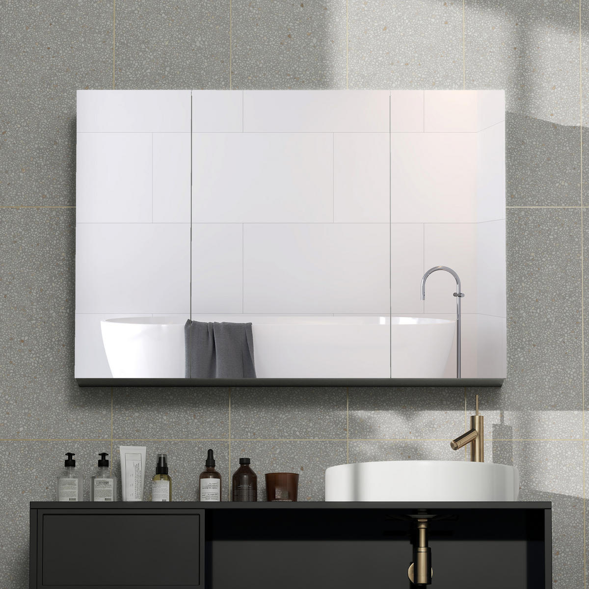 SPIEGELSCHRANK Grau 90/15/60 cm - Grau, Holzwerkstoff (90/60/15cm) - PANGIVO
