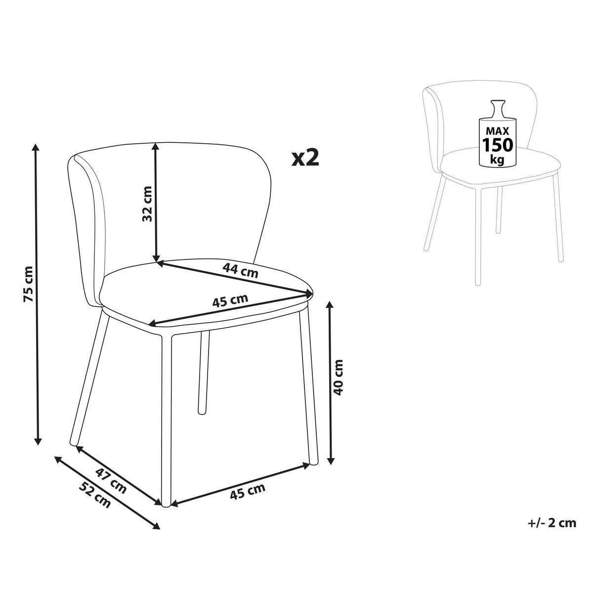 ESSZIMMERSTUHL 2er-Set Polsterbezug Grün Mina - Grün, Textil/Metall (45/75/52cm) - Beliani