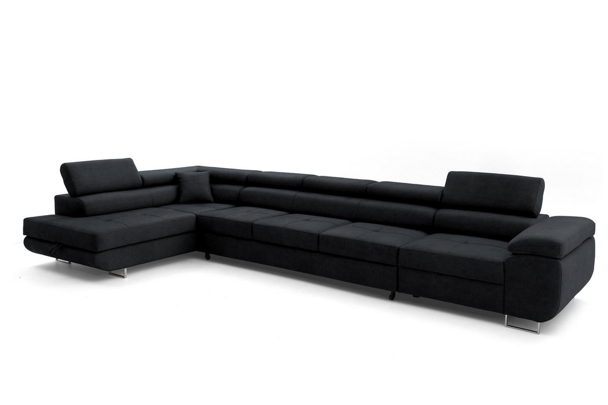 ECKSOFA WILD XXL Links mit Schlaffunktion 125x240 Velours Graphit - Silberfarben/Graphitfarben, Holz/Textil (400/200cm) - Muffo