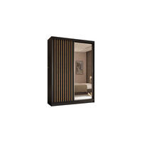 KLEIDERSCHRANK mit Spiegel-Schiebetüren und Aluminium-Leisten, LED-Beleuchtung -LAMELO- 150 cm Schwarz+Schwarz+Artisan - Schwarz/Eiche Artisan, Holzwerkstoff (150/216/61cm) - ALTDECOR