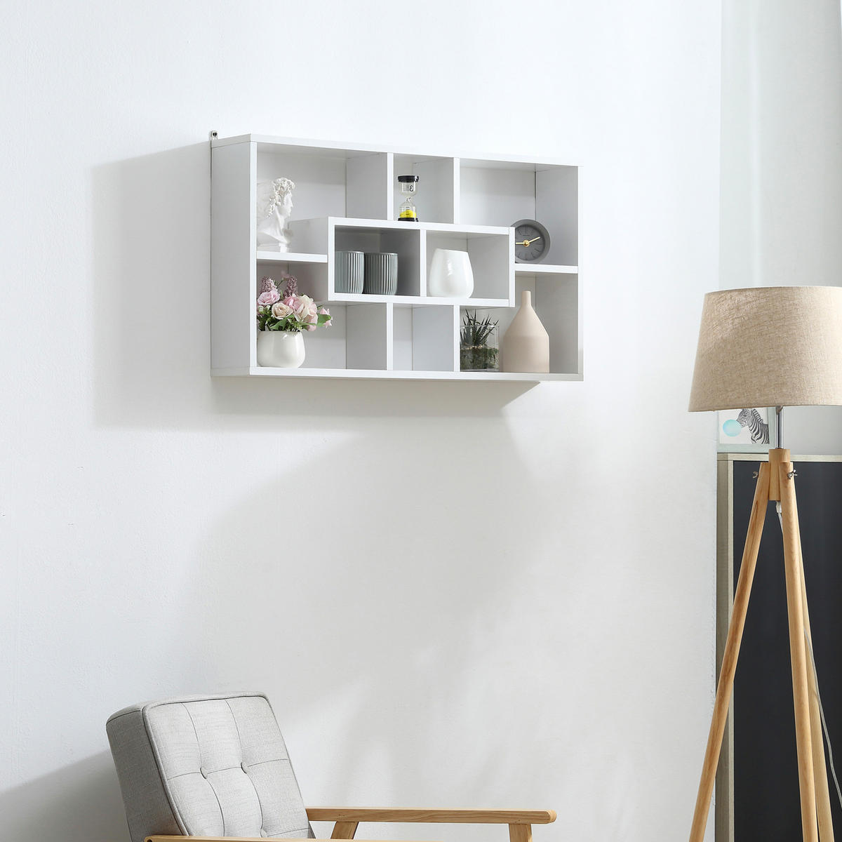 WANDREGAL DE-14286 8 Fächer, 85x14,5x47,5 cm Weiß - Weiß, Holzwerkstoff (85/47.5/14.5cm) - ComfortXL