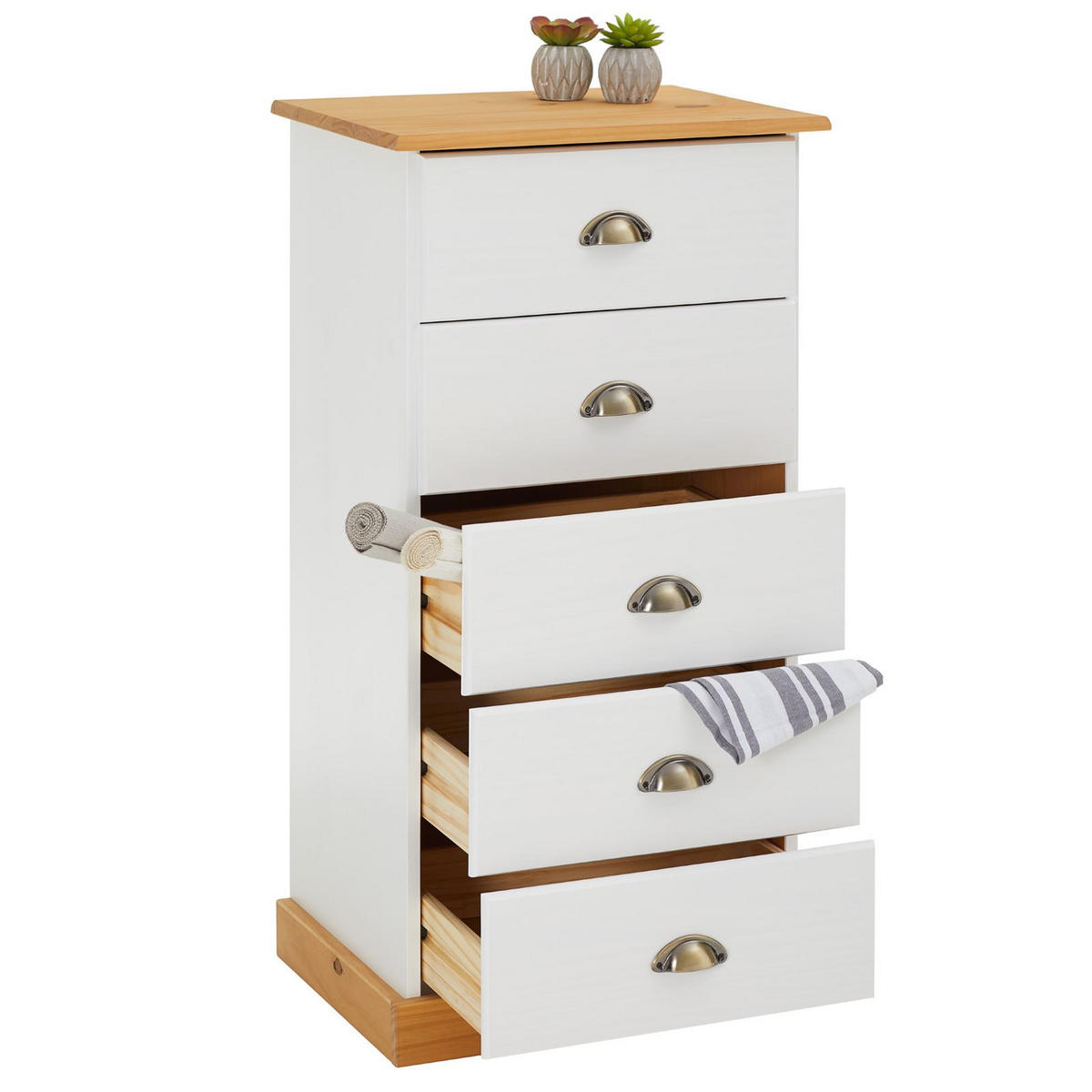 KOMMODE PARIS weiß/braun - Weiß/Braun, Holz (48/95/39cm) - IDIMEX