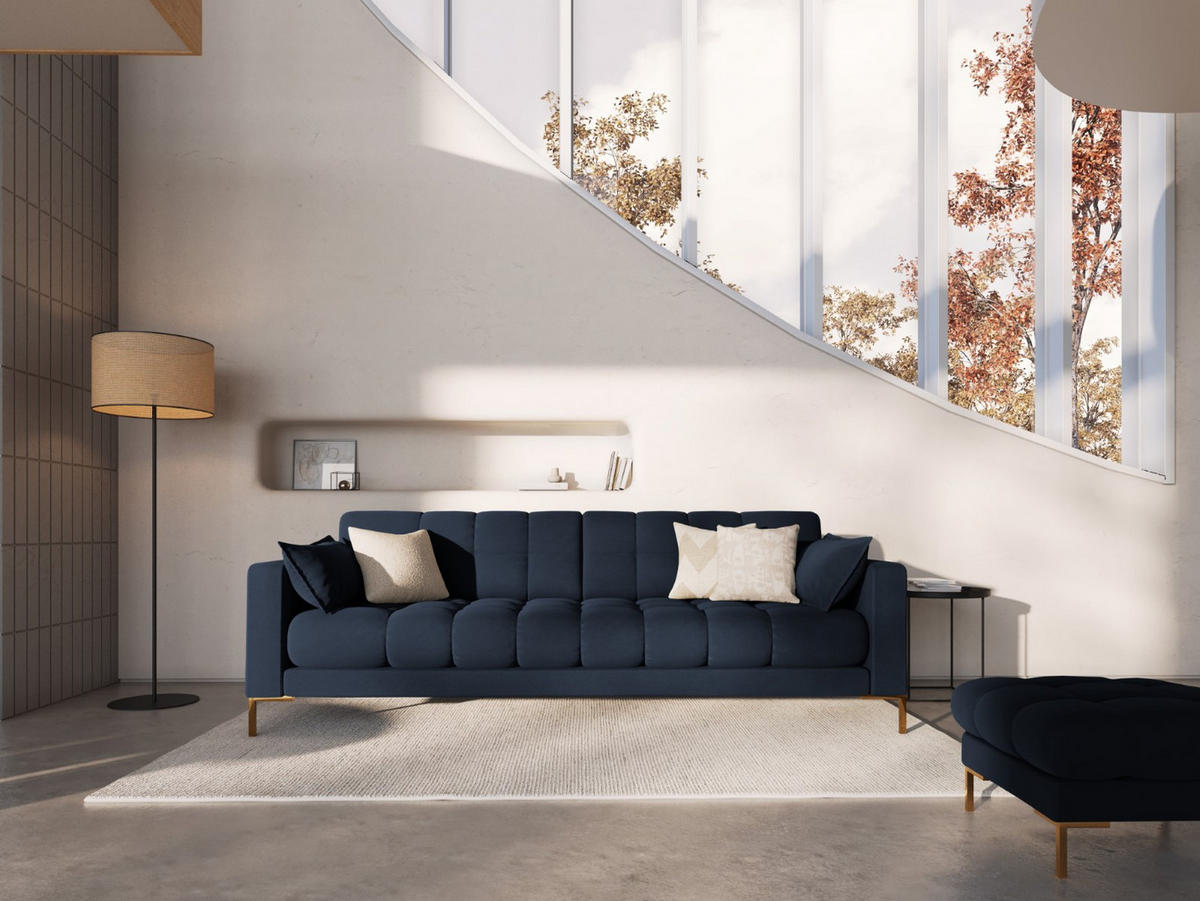 SOFA Mamaia aus Samt dunkelblau 4 Sitzplätze - Dunkelblau, Textil (92/75/217cm) - Micadoni