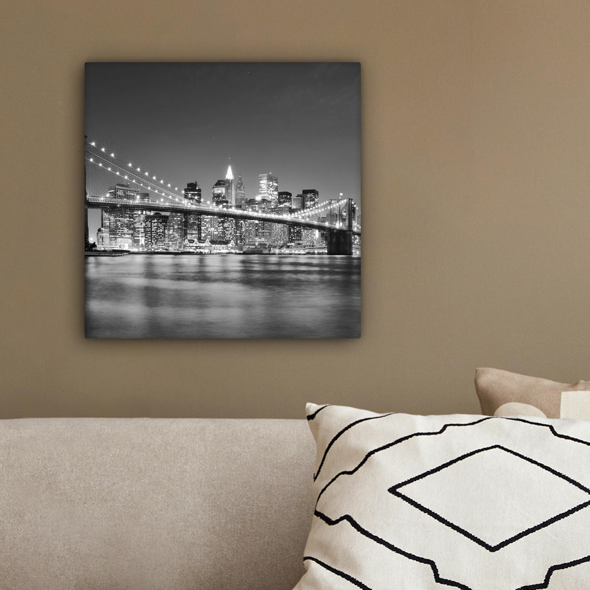 LEINWANDBILD - New York - Brücke - Brooklyn - Schwarz und weiß - Architektur - 20x20 - Wandbilder - Schwarz, Textil (20/20cm) - MuchoWow