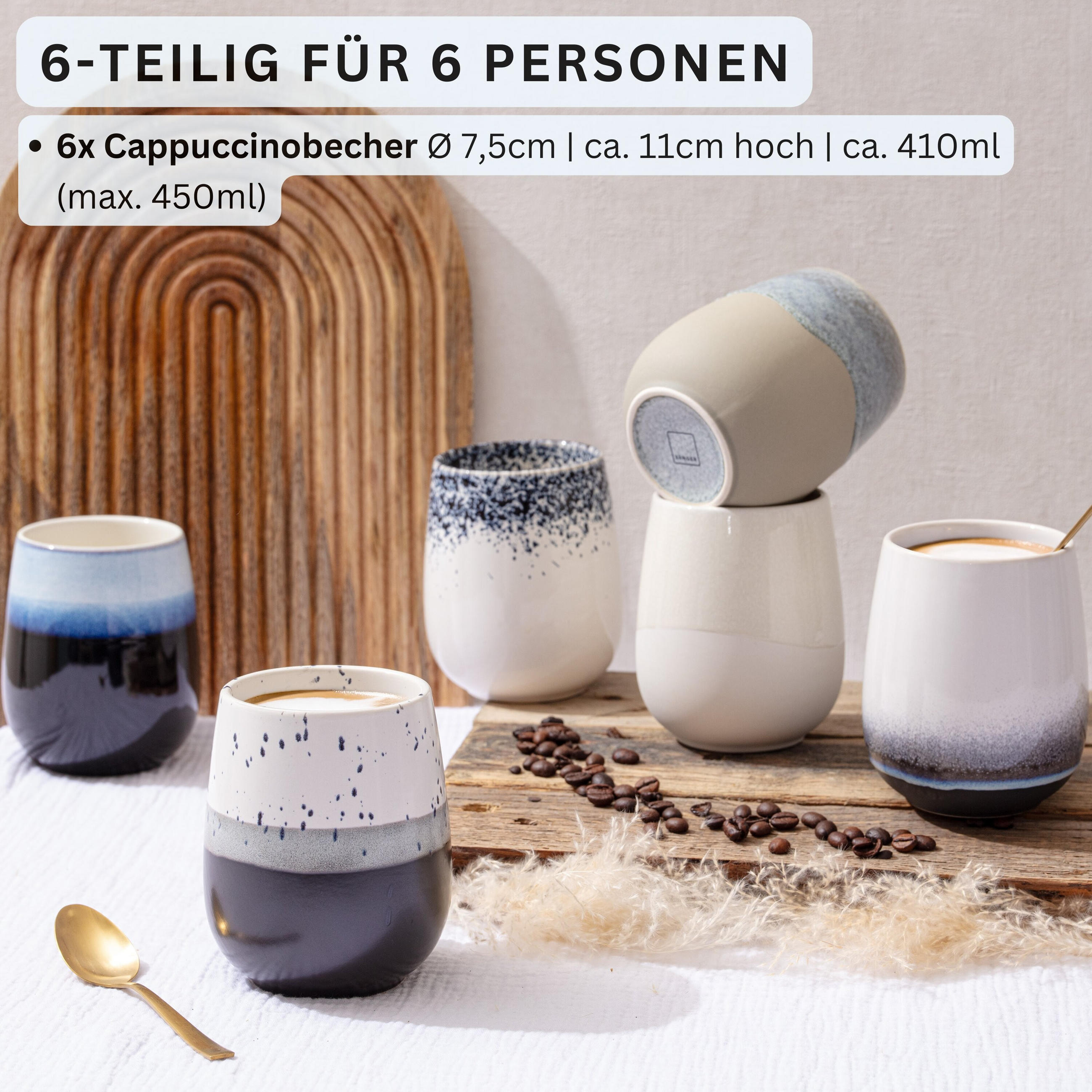 KAFFEEBECHER SIENA - 6 teilig aus Steingut 410 ml - Multicolor, Stein (0.41L) - Sänger