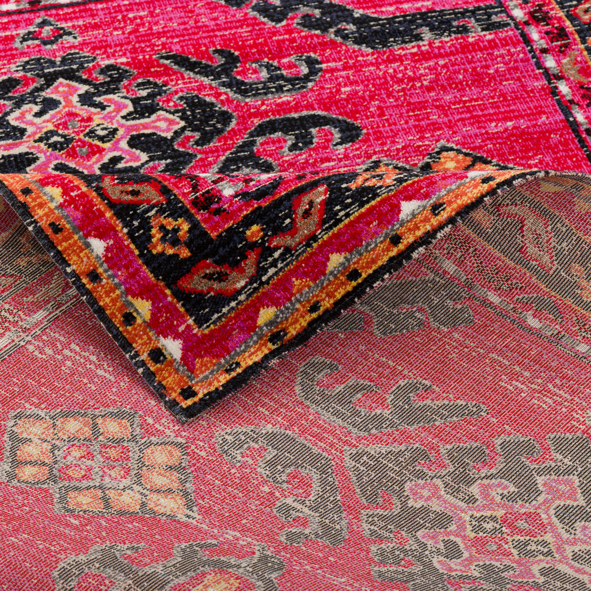 KURZFLOR DESIGNER TEPPICH MODERN VINTAGE ORIENT MUSTER - Rot, Textil (80/150cm) - Pergamon