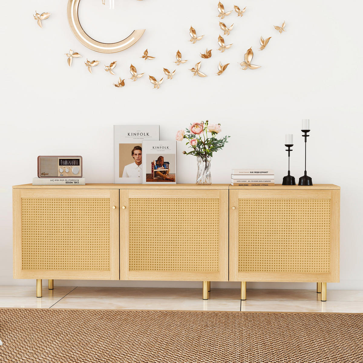 SIDEBOARD z MDF, 180/40/63 cm, přírodní, modulární se 3 dvířky - přírodní, kompozitní dřevo (180/63/40cm) - Modenvie