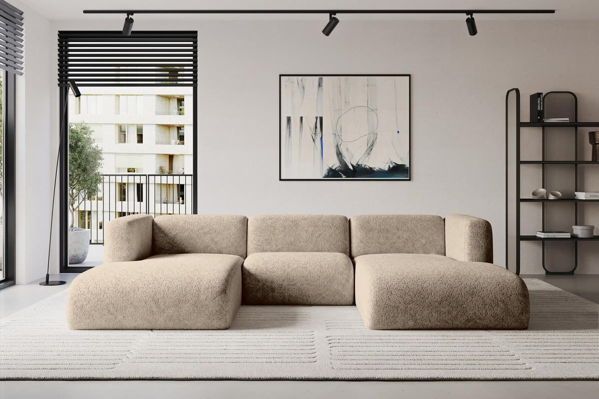 WOHNLANDSCHAFT MIRA-U1 317x179x70 Braun Velours - Schwarz/Braun, Holzwerkstoff/Kunststoff (317/70/179cm) - ALTDECOR