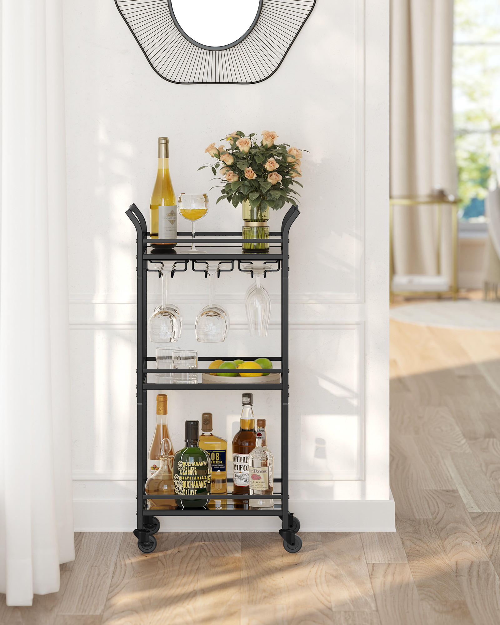 BEISTELLWAGEN Gaia - Schwarz, Glas (30/92/47cm) - VASAGLE