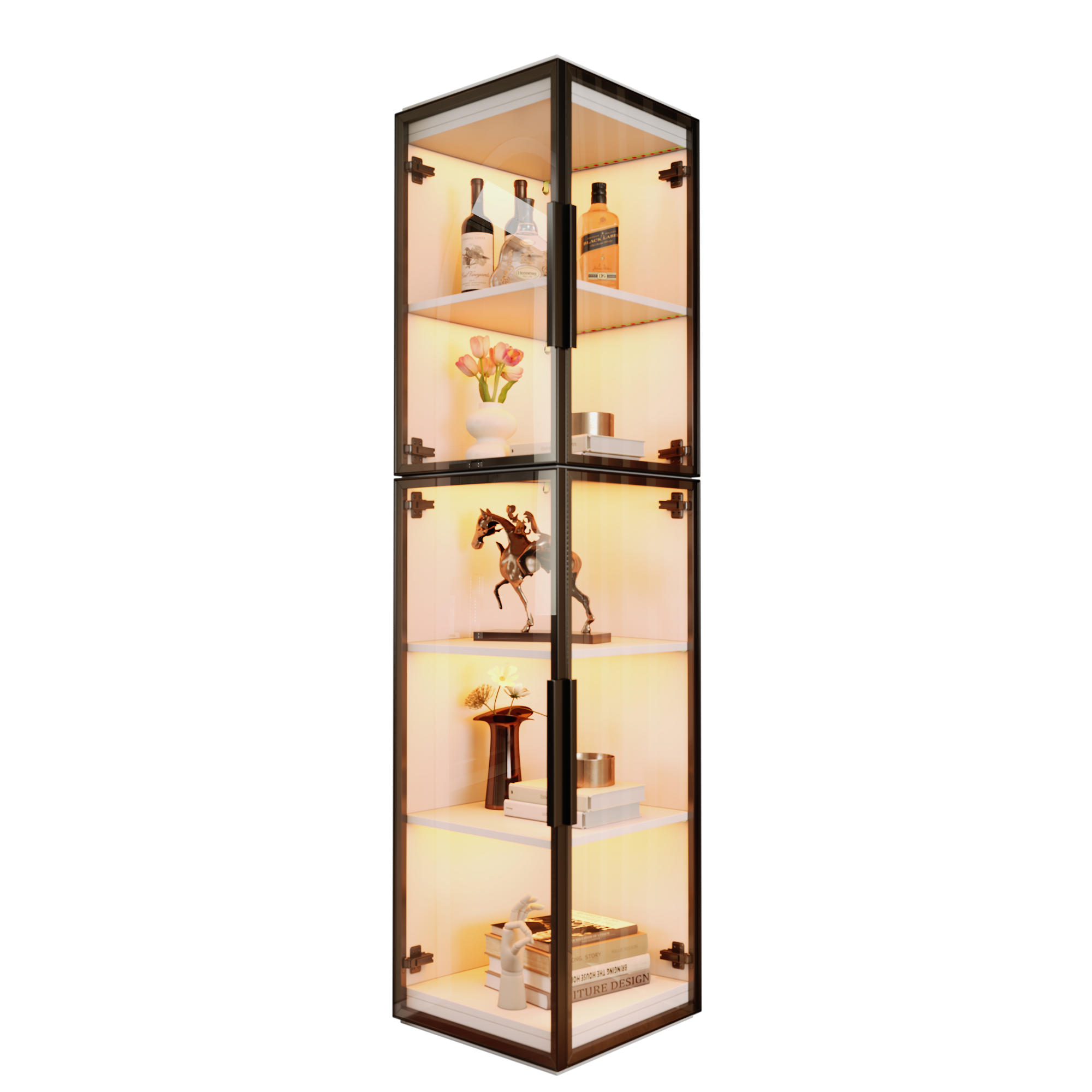HIGHBOARD mit LED-Beleuchtung 40/40/170 cm in Weiß mit transparenten Acrylflächen - Weiß, Holzwerkstoff (40/170/40cm) - BEAOK