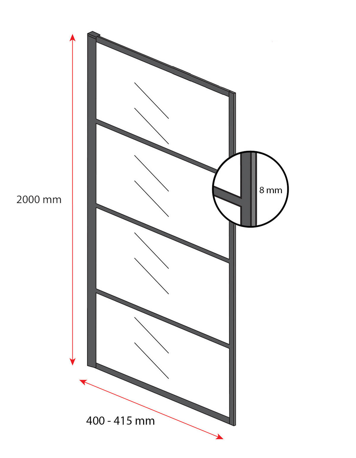 DUSCHWAND Essos - 40 x 200 cm - Schwarz - Walk-In Duschabtrennung aus Sicherheitsglas - Schwarz, Glas (40/200cm) - Badplaats